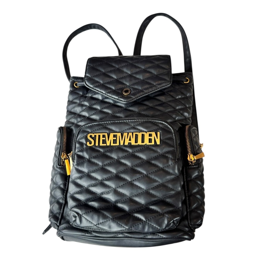 Steve Madden Backpack Bag Womens Mini Black Quilted Faux Leather Travel Casual